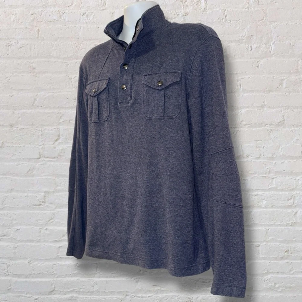 🧥 Banana Republic Heritage Moto Snap 1/2 Zip Pullover Men’s L | Navy Blue